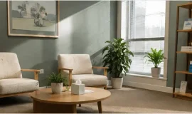 Comfortable counseling room with chairs for addiction treatment and therapy