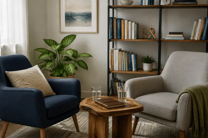 Welcoming counseling room representing LGBTQ-affirming addiction treatment